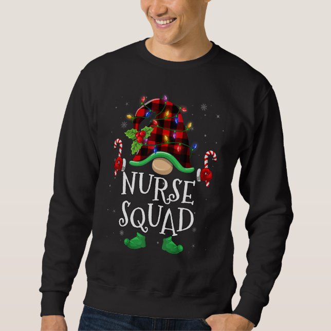 Sudadera Nurse Squad Gnome Buffalo Plaid Matching Family Ch (Anverso)