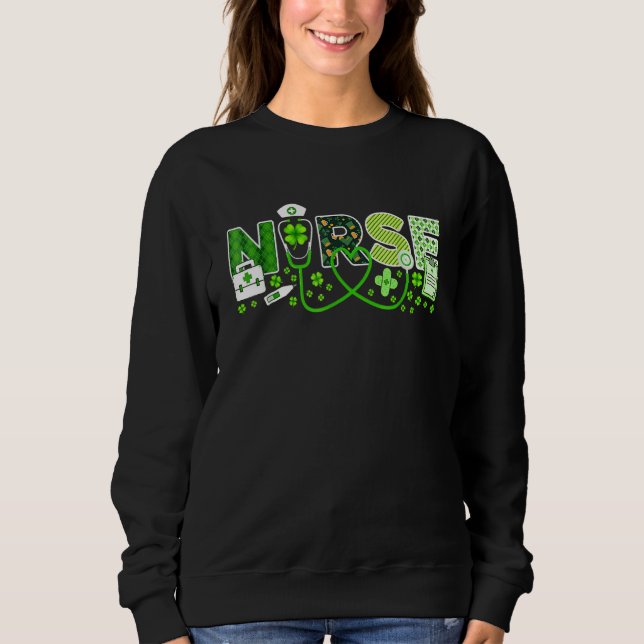 Sudadera Nurse St Patrick's Day Lucky Nurse Shamrock Love N (Anverso)