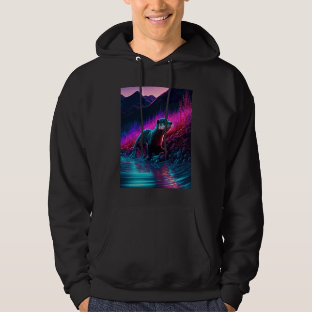 Sudadera Nutria de mar genial Synthwave Nutria errante  1 (Anverso)