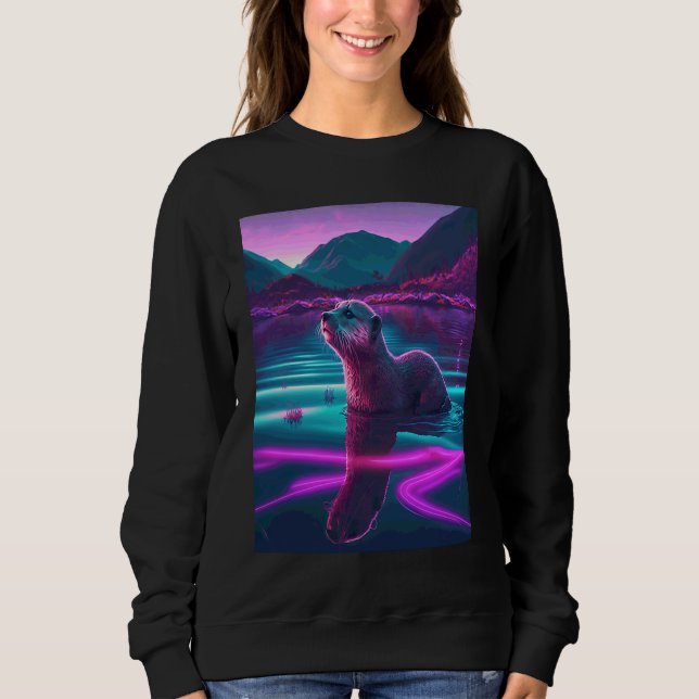 Sudadera Nutria de mar genial Synthwave Nutria errante  2 (Anverso)