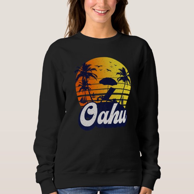 Sudadera Oahu Hawaii Hawaiian Sunset Beach Retro Premium (Anverso)
