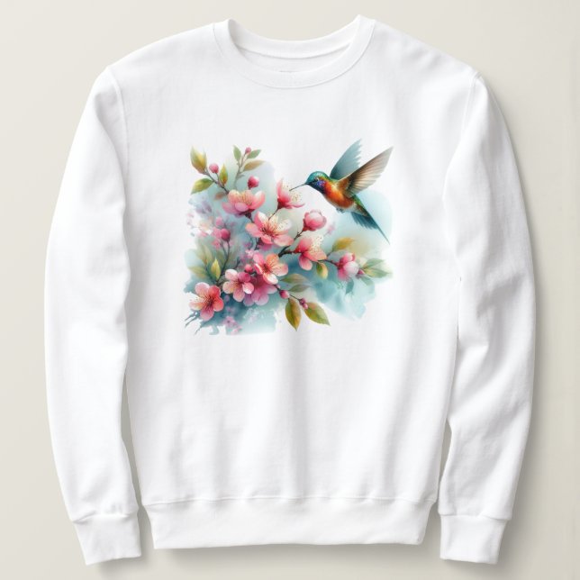 Sudadera Obra artística de colibrí floral/primavera (Anverso del diseño)