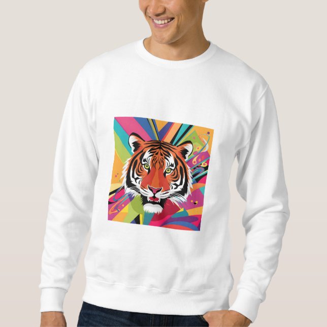 Sudadera obra de arte abstracta Diseño tigre vibrante, (Anverso)