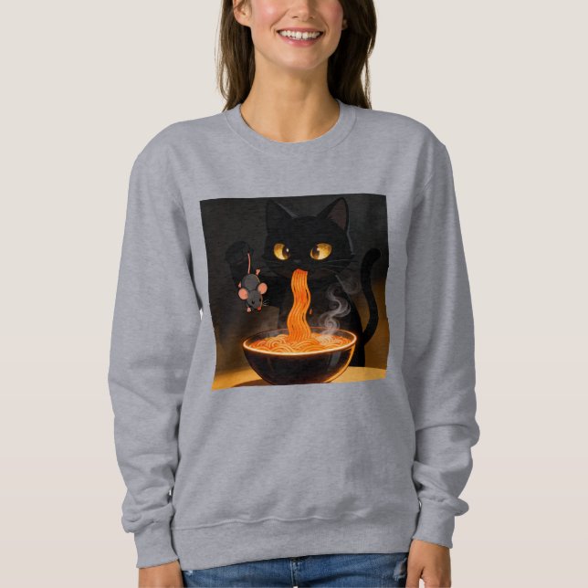 Sudadera Obsidian Cat & Daring Mouse – Midnight Ramen Feast (Anverso)