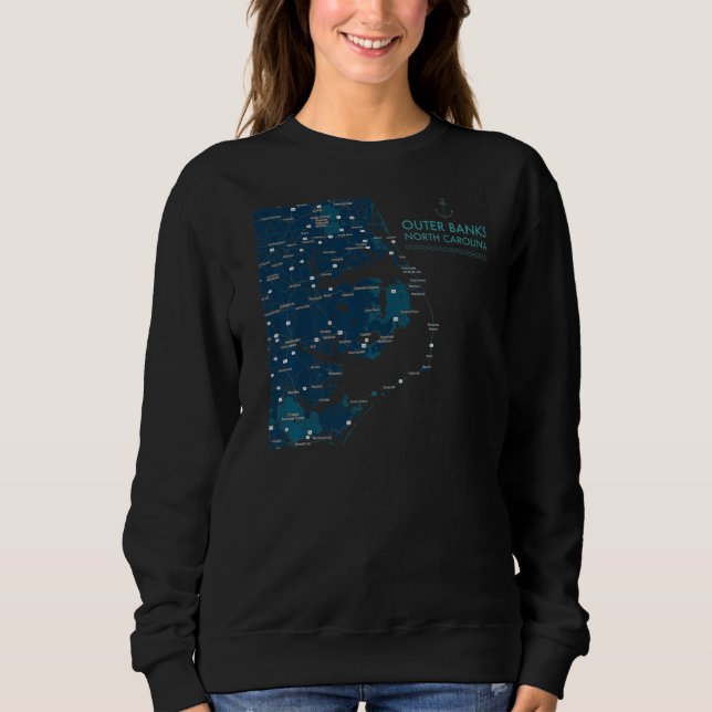 Sudadera Obx Nc Outer Banks Map Duck Corolla Beach Vacation (Anverso)