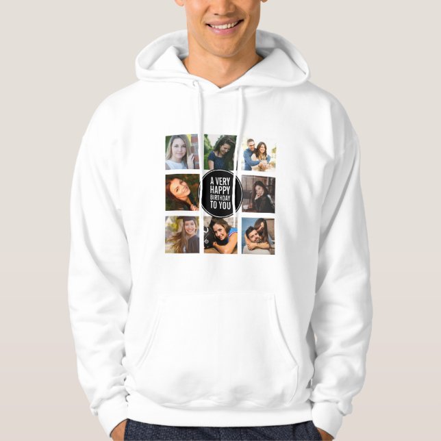 Sudadera Ocho cumpleaños Collage de fotos blanco y negro (Anverso)