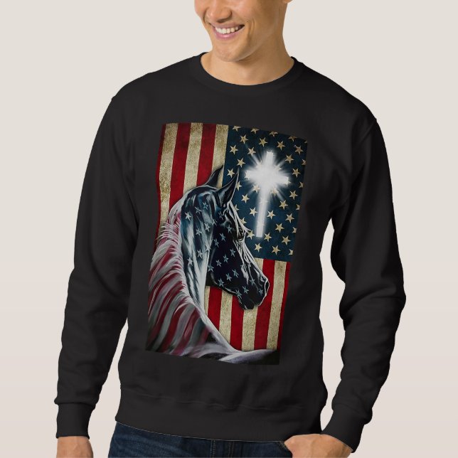 Sudadera Oeste Cowboy Cowgirl Patriot Horse Jesus Cross U (Anverso)