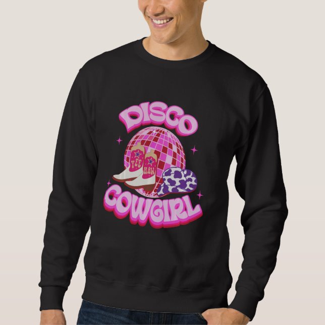 Sudadera Oeste Cowgirl Yeehaw Pink Disco Ball Cowboy Boot (Anverso)