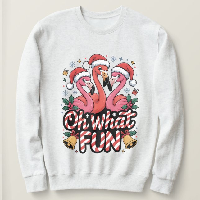Sudadera Oh qué divertido, diseños de Navidad con flamencos (Anverso del diseño)