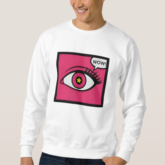 Sudadera Ojo de Pop Art Relleno en Caja Rosa Texto Wow (Anverso)