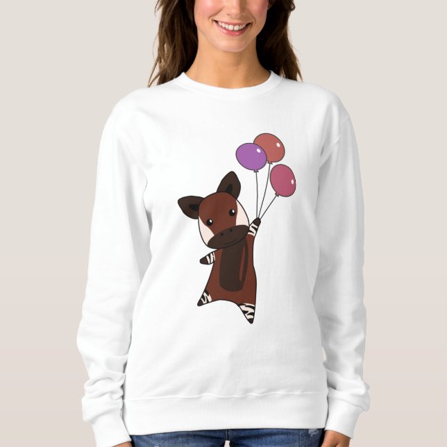 Sudadera Okapi vuela con globos hacia arriba, animales dulc (Anverso)