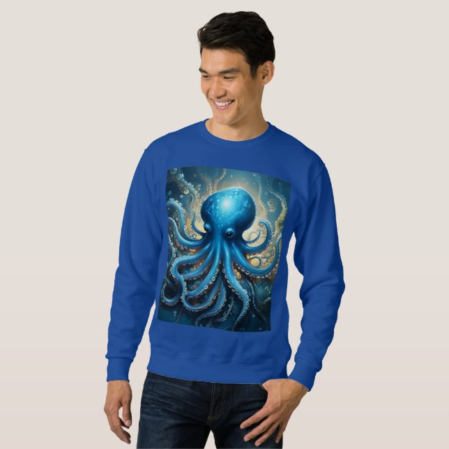Sudadera Olas celestes: El arte fractal del pulpo azul (Anverso completo)