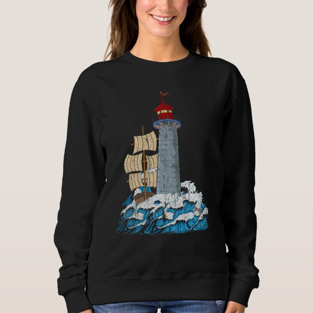 Sudadera Olas Marinas Océano Velero Náutico Vela Faro (Anverso)