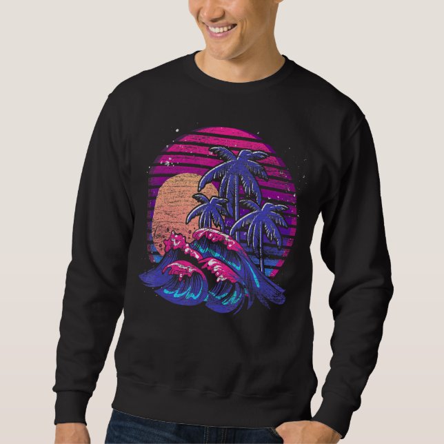 Sudadera Olas Océano Sunset Vaporwave Palm Trees Tropical S (Anverso)