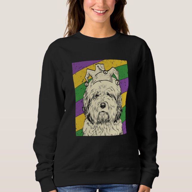 Sudadera Old English Sheepdog Jester Mardi Gras Dog Mom or  (Anverso)