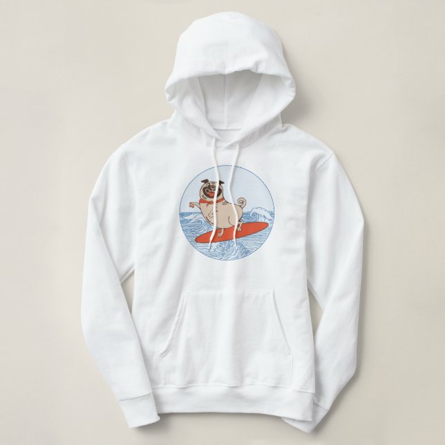 Sudadera Onda montando perro de cerdo feliz en la tabla de  (Diseño del anverso)