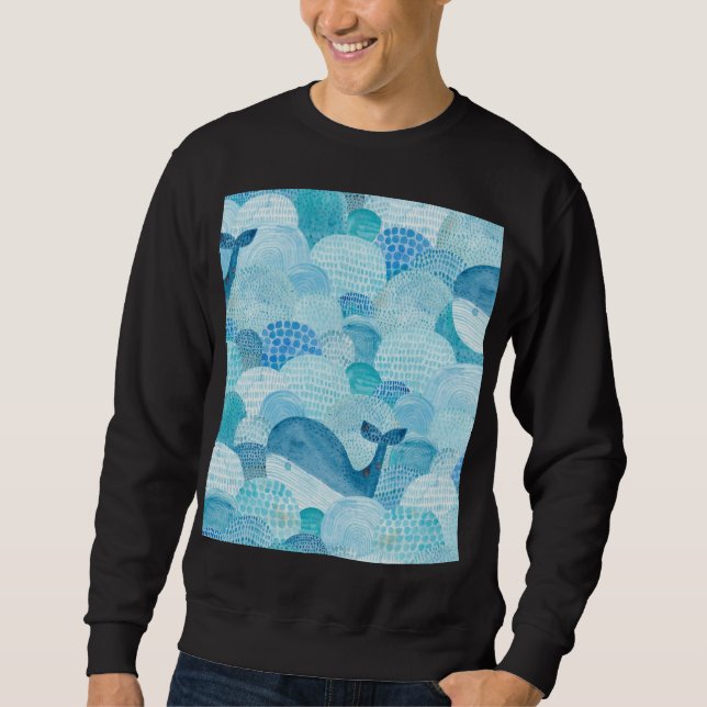 Sudadera Ondas, ballena, textura azul infantil (Anverso)