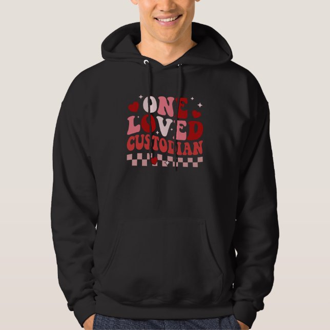 Sudadera One Loved School Custodian Retro Groovy Valentines (Anverso)