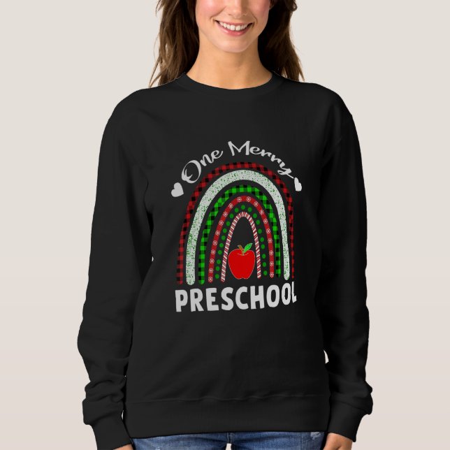 Sudadera One Merry Preschool Teacher Christmas Rainbow Leop (Anverso)