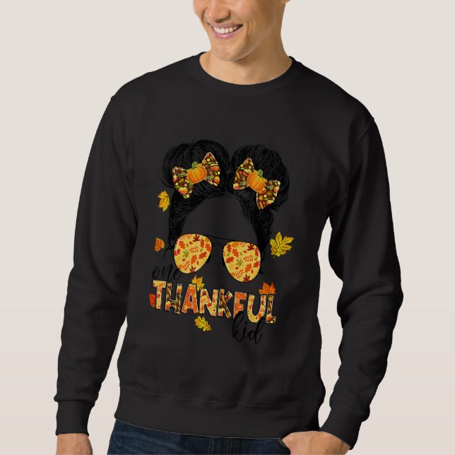 Sudadera One Thankful Kid Messy Bun  Fall Autumn Thanksgivi (Anverso)
