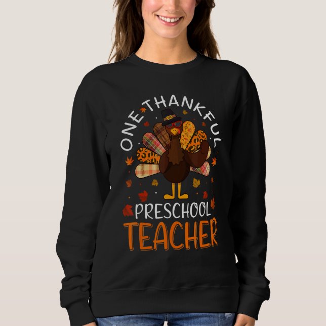 Sudadera One Thankful Preschool Teacher Leopard Thanksgivin (Anverso)