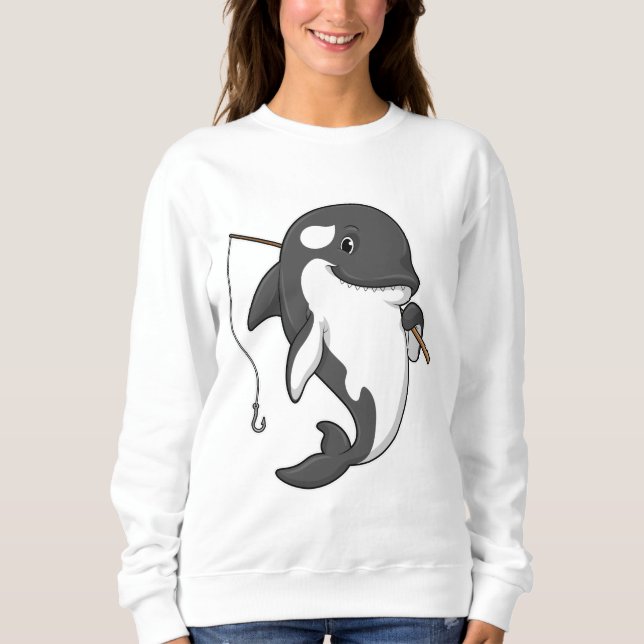 Sudadera Orca como pescador con barra de pesca (Anverso)