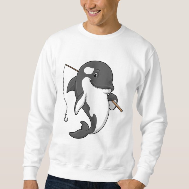 Sudadera Orca como pescador con barra de pesca (Anverso)