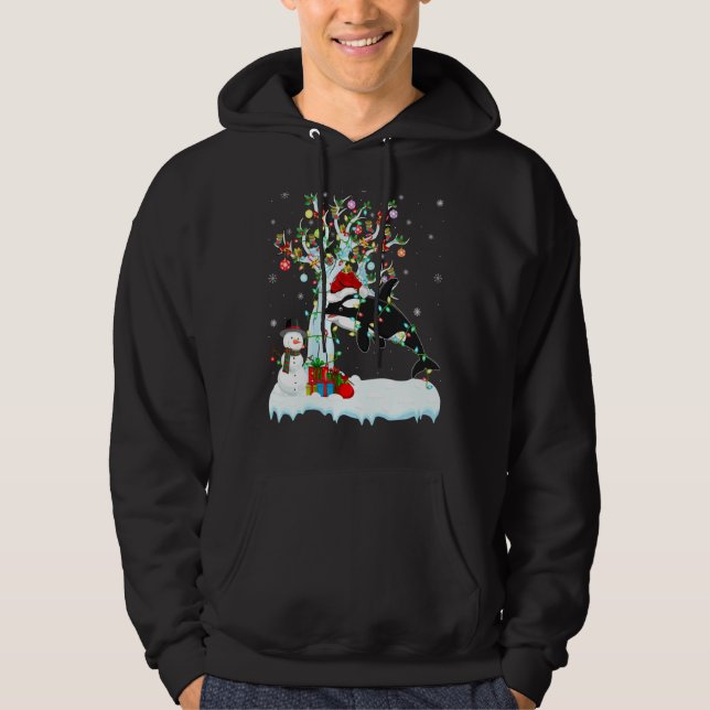 Sudadera Orca Fish Xmas Árbol iluminar Santa Hat Orca Crist (Anverso)