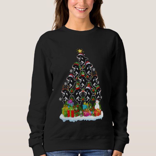 Sudadera Orca Fish  Xmas Holiday  Orca Christmas Tree Long  (Anverso)