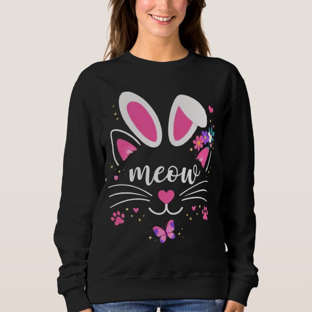 Sudadera Orejas de conejo gato Meow pastel lindo (Anverso)