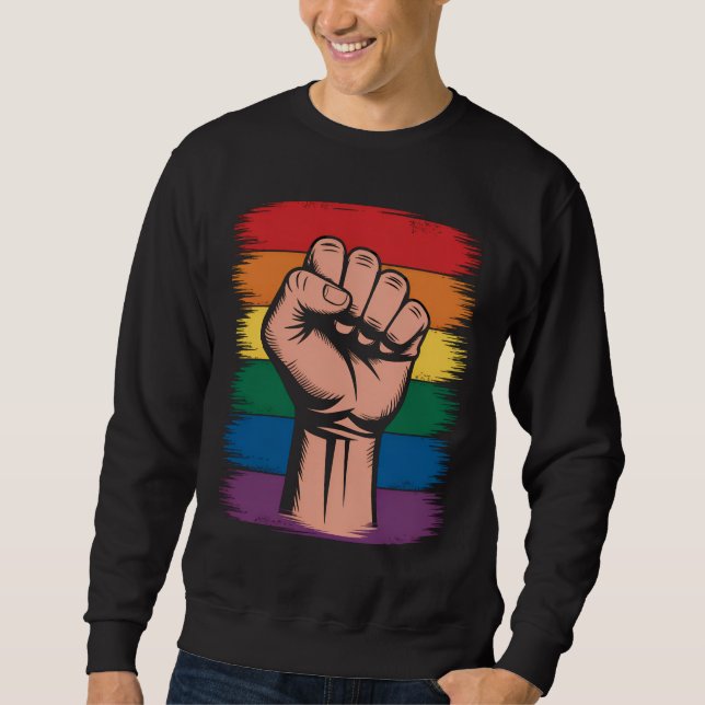Sudadera Orgullo Arcoíris Puño Alzado Apoyo Derechos LGBTQ (Anverso)