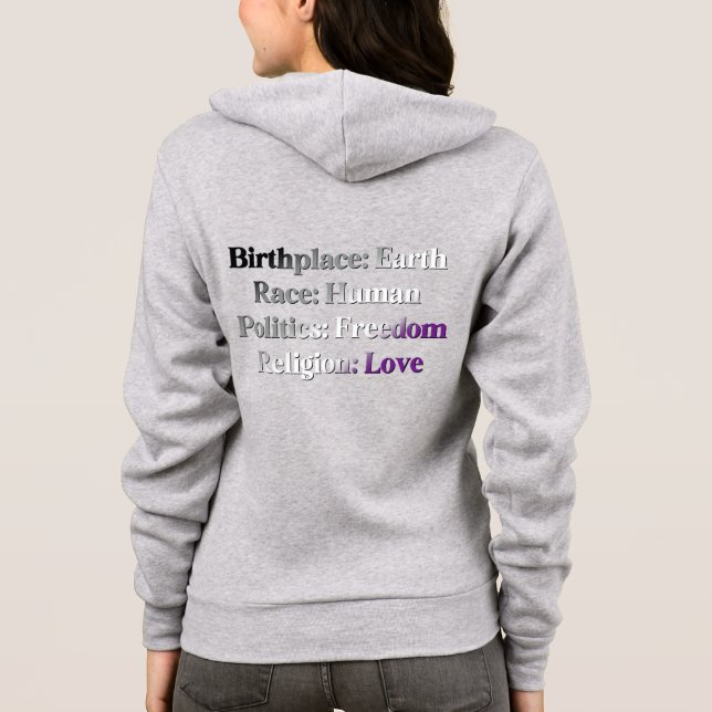 Sudadera Orgullo Asexual - Lugar de nacimiento: Tierra. Raz (Reverso)