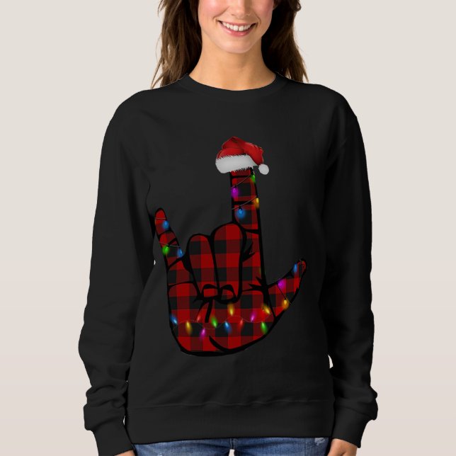 Sudadera Orgullo ASL Feliz Rótulo de Navidad Idioma Red Pla (Anverso)