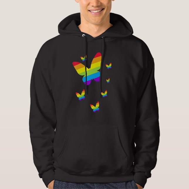 Sudadera Orgullo gay: bolsillo arcoíris Orgullo mariposa Lg (Anverso)
