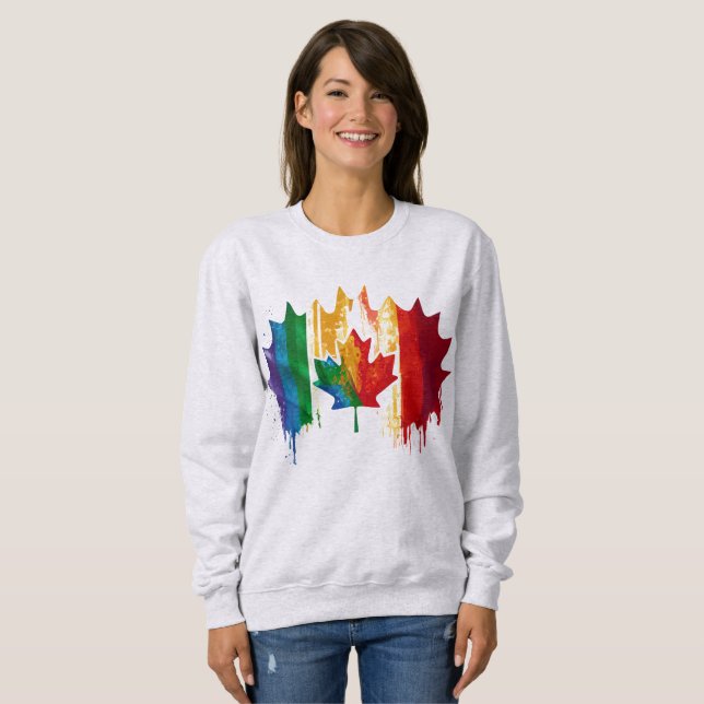 Sudadera Orgullo gay de Canadá Bandera Arcoiris Hoja de arc (Anverso completo)