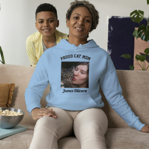 Sudadera Orgullosa Mamá Gata Negra Azul Foto Familiar Perso