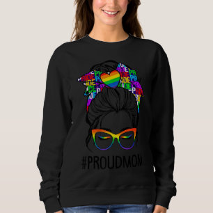 Sudadera Orgullosa Mamá Messy Bun Rainbow Lgbt Mom Lgbt Gay