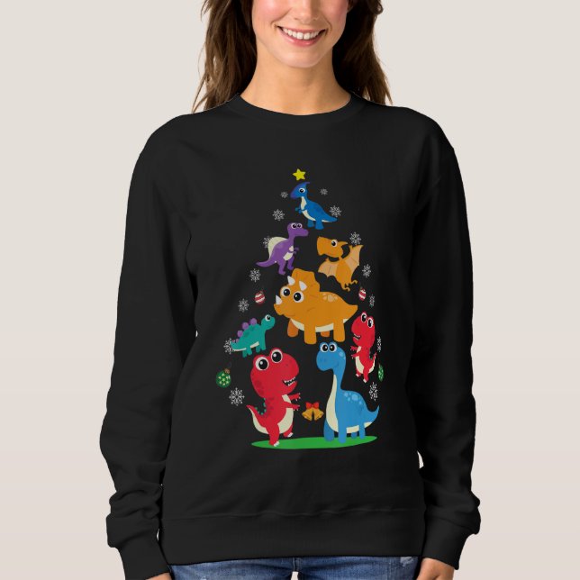 Sudadera Ornamentos Dinosaurios Árbol de Navidad Divertidos (Anverso)