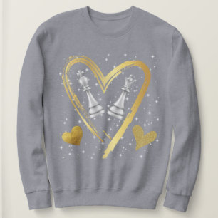 Sudadera Oro Corazones Rey y piezas de ajedrez reina  