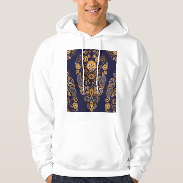 Sudadera Oro y azul, floral sin costuras. (Anverso)