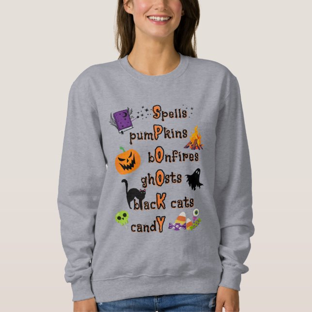 Sudadera Ortografía con todas las cosas Halloween (Anverso)