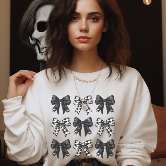 Sudadera Oscuro Halloween Negro arcos Coquette (Dark Halloween Black checked bows Coquette Sweatshirt)