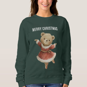 Sudadera Oso bailarín de Navidad con vestido rojo