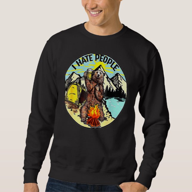 Sudadera Oso Camping Odio A La Gente Adolescente (Anverso)