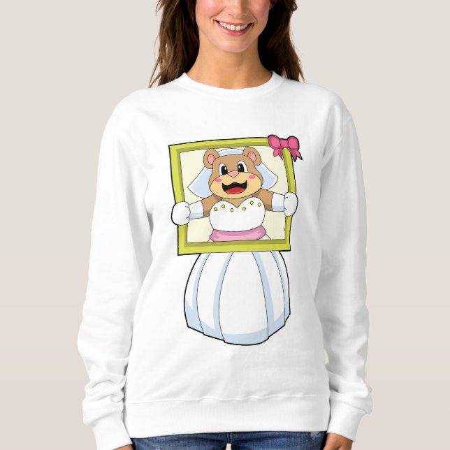 Sudadera Oso como novia con vestido Boda y marco de imagen. (Anverso)