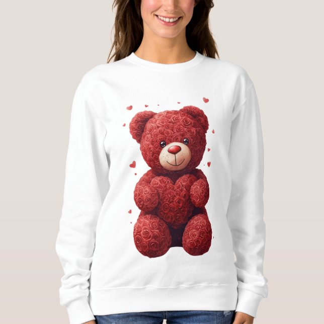 Sudadera Oso de peluche de rosa roja: regalo adorable de Sa (Anverso)