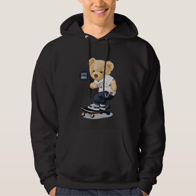 Sudadera Oso de peluche en patineta diciendo "Vamos a mover (Anverso)