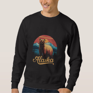Sudadera Oso Marrón Retro Alaskan Y Diseño De Puesta De Sol