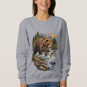 Sudadera Oso Pardo Pescando Salmón Río de Montaña