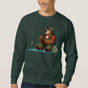 Sudadera Oso pescador lindo y aventurero al aire libre